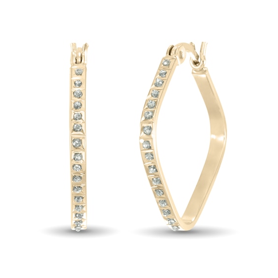 Diamond Fascination™ 23.0mm Tilted Cushion-Shaped Hoop Earrings in Sterling Silver with 18K Gold Plate