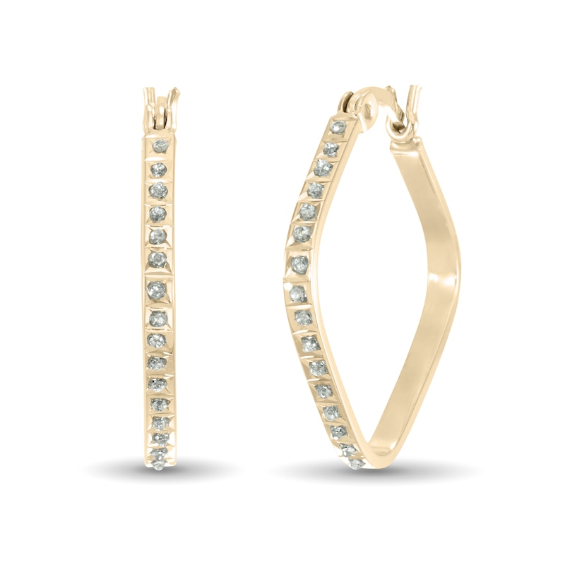 Diamond Fascination™ 23.0mm Tilted Cushion-Shaped Hoop Earrings in Sterling Silver with 18K Gold Plate