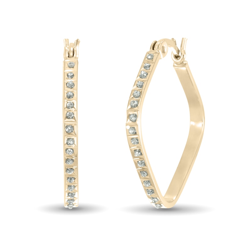 Main Image 1 of Diamond Fascination™ 23.0mm Tilted Cushion-Shaped Hoop Earrings in Sterling Silver with 18K Gold Plate