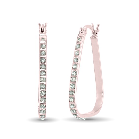 Diamond Fascination⢠20.0mm Rounded Triangle Hoop Earrings in Sterling Silver with 18K Rose Gold Plate