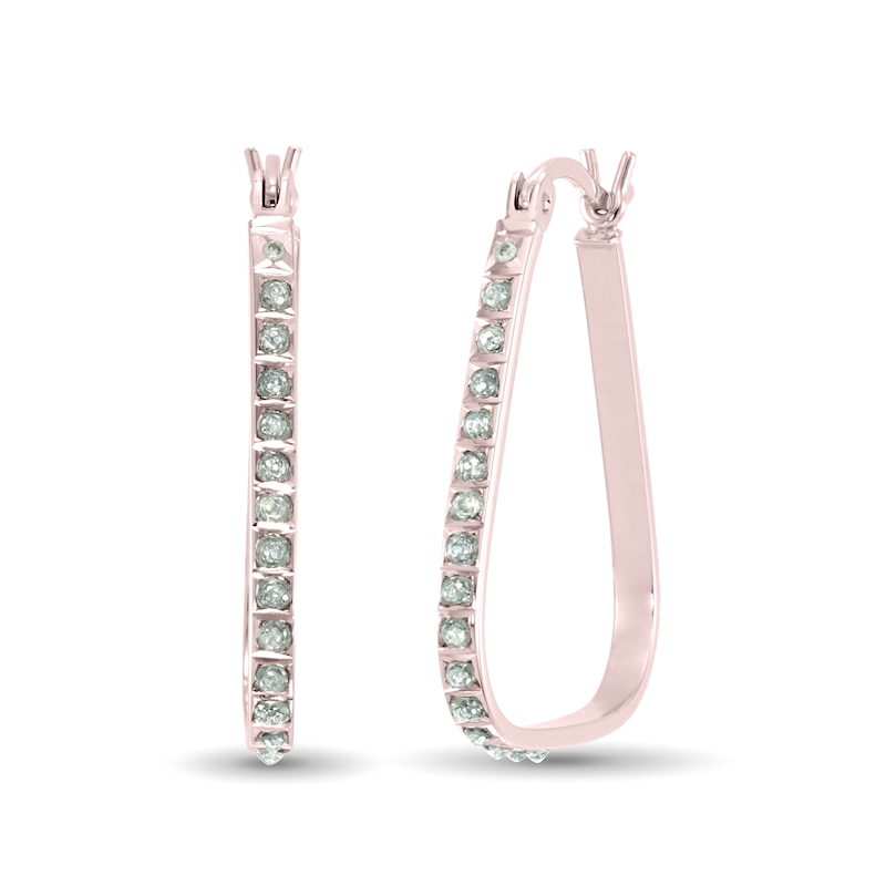 Main Image 1 of Diamond Fascination™ 20.0mm Rounded Triangle Hoop Earrings in Sterling Silver with 18K Rose Gold Plate