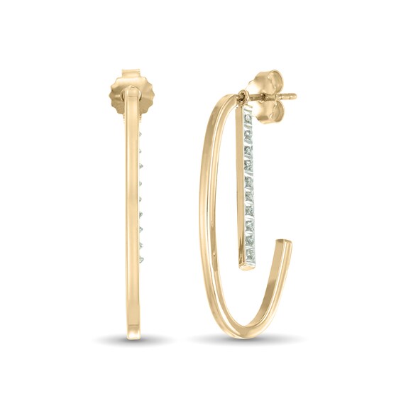 Diamond Fascination⢠Removable Bar Drop J-Hoop Earrings in Sterling Silver with 18K Gold Plate