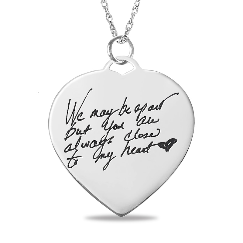 Main Image 1 of Engravable "We may be apart but you are always close to my heart" Heart Disc Pendant in Sterling Silver (1-3 Lines)