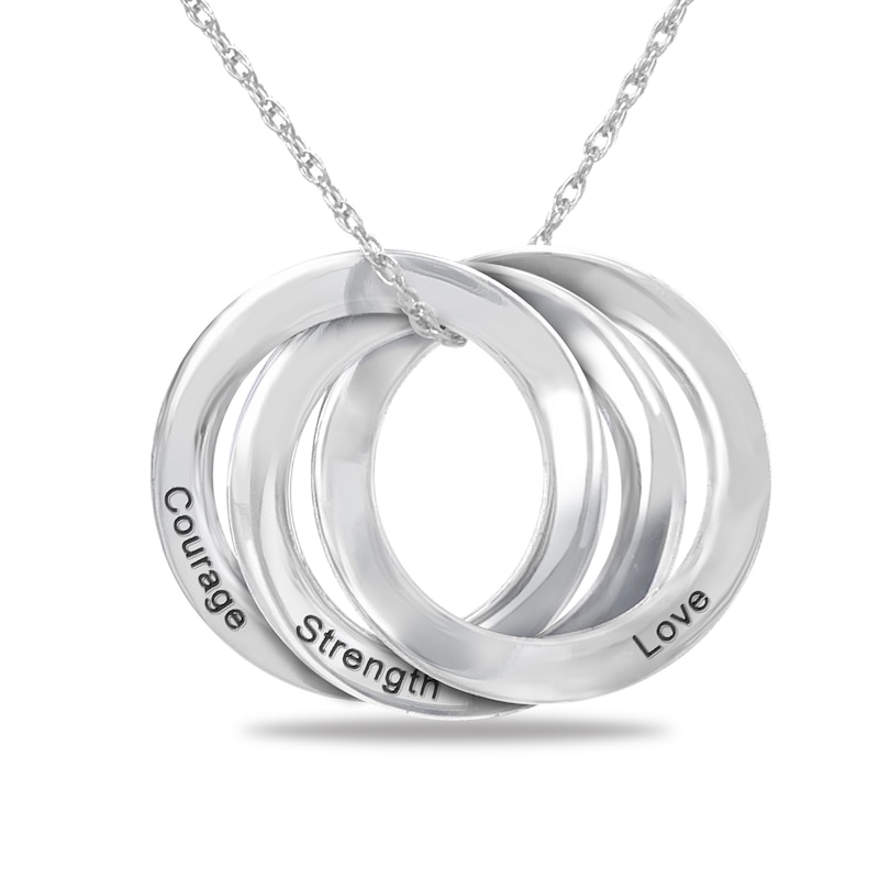 Engravable Inspirational Triple Interlocking Rings Pendant in Sterling Silver (1-3 Lines)