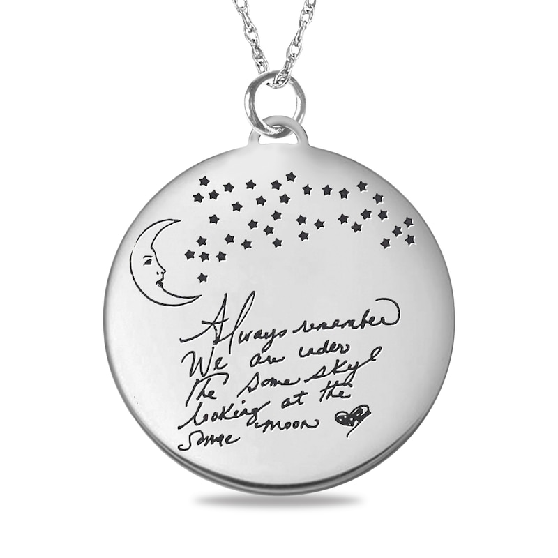 "Always remember we are under the same sky looking at the same moon" Disc Pendant in Sterling Silver (1-3 Lines)