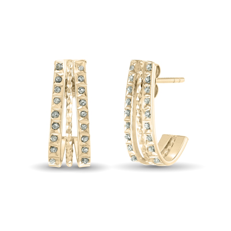 Main Image 1 of Diamond Fascination™ 15.0mm Split Triple Row J-Hoop Earrings in Sterling Silver with 18K Gold Plate