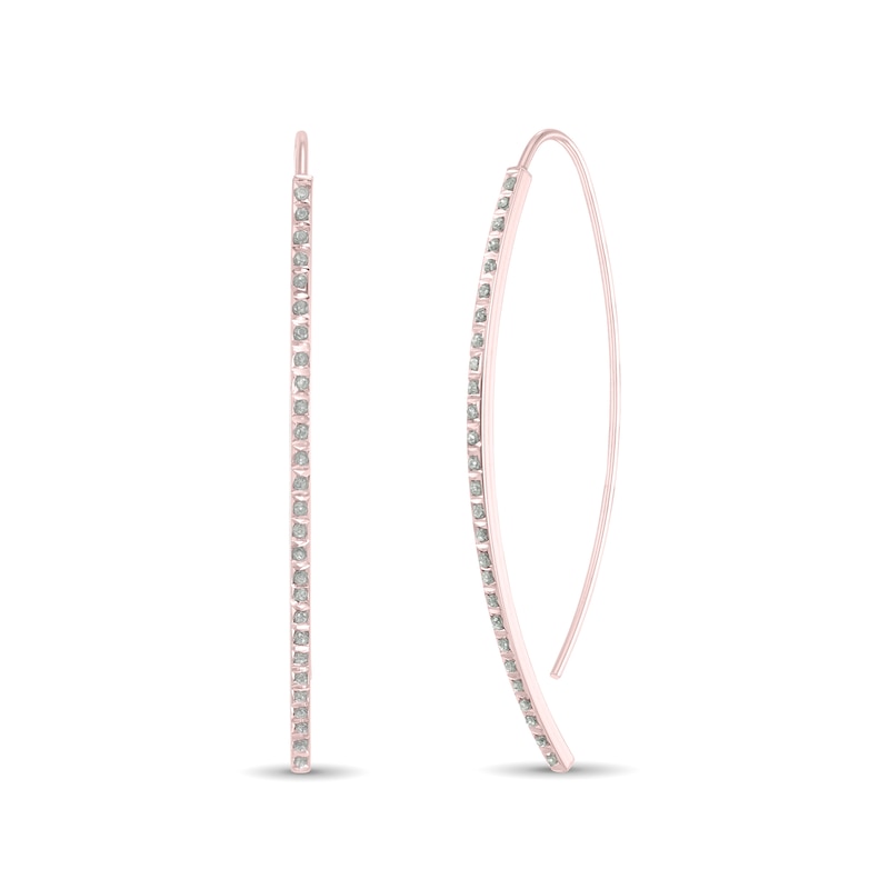 Diamond Fascination™ 50.0mm Threader Hoop Earrings in Sterling Silver with 18K Rose Gold Plate