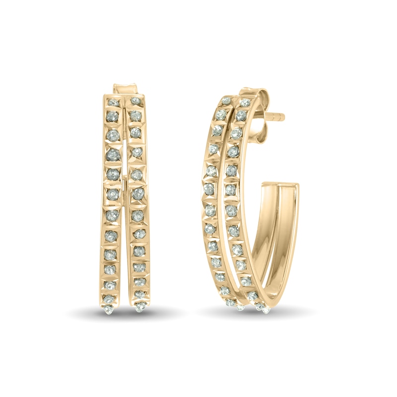 Diamond Fascination™ 20.0mm Split Double Row J-Hoop Earrings in Sterling Silver with 18K Gold Plate