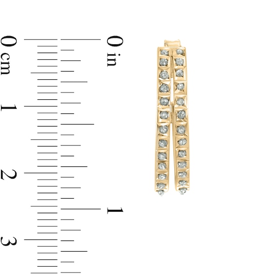 Diamond Fascination™ 20.0mm Split Double Row J-Hoop Earrings in Sterling Silver with 18K Gold Plate