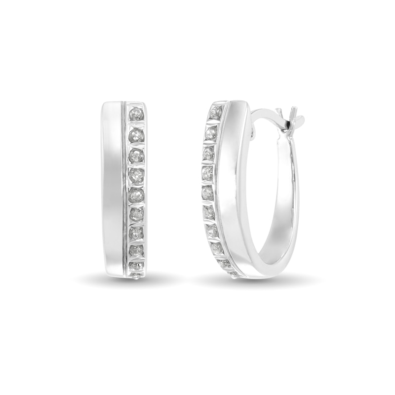 Diamond Fascination™ 15.0mm Double Row Oval Hoop Earrings in Sterling Silver with Platinum Plate