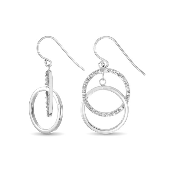 Diamond Fascination™ 35.0 x 18.0mm Double Circle Dangle Drop Earrings in Sterling Silver with Platinum Plate Diamond Fascination™ 35.0 x 18.0mm Double Circle Dangle Drop Earrings in Sterling Silver with Platinum Plate