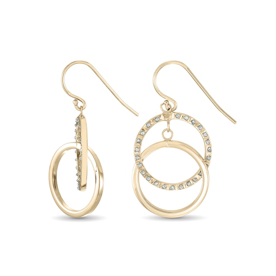 Diamond Fascination⢠35.0 x 18.0mm Double Circle Dangle Drop Earrings in Sterling Silver with 18K Gold Plate