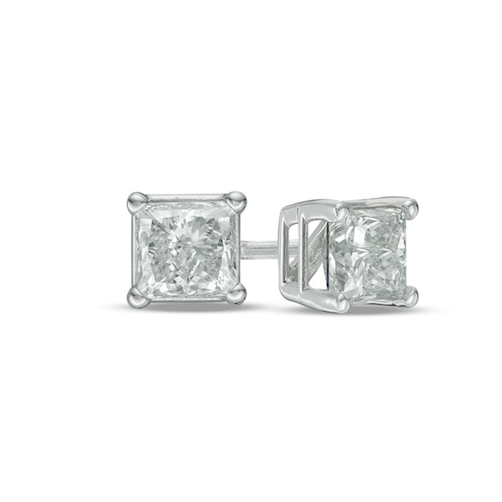 1-1/5 CT. T.w. Princess-Cut Diamond Solitaire Stud Earrings in 14K White Gold (I/I2)
