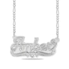 Thumbnail Image 1 of Diamond Accent Hammered Name and Heart Ribbon Accent Plate Necklace in Sterling Silver (1 Line)
