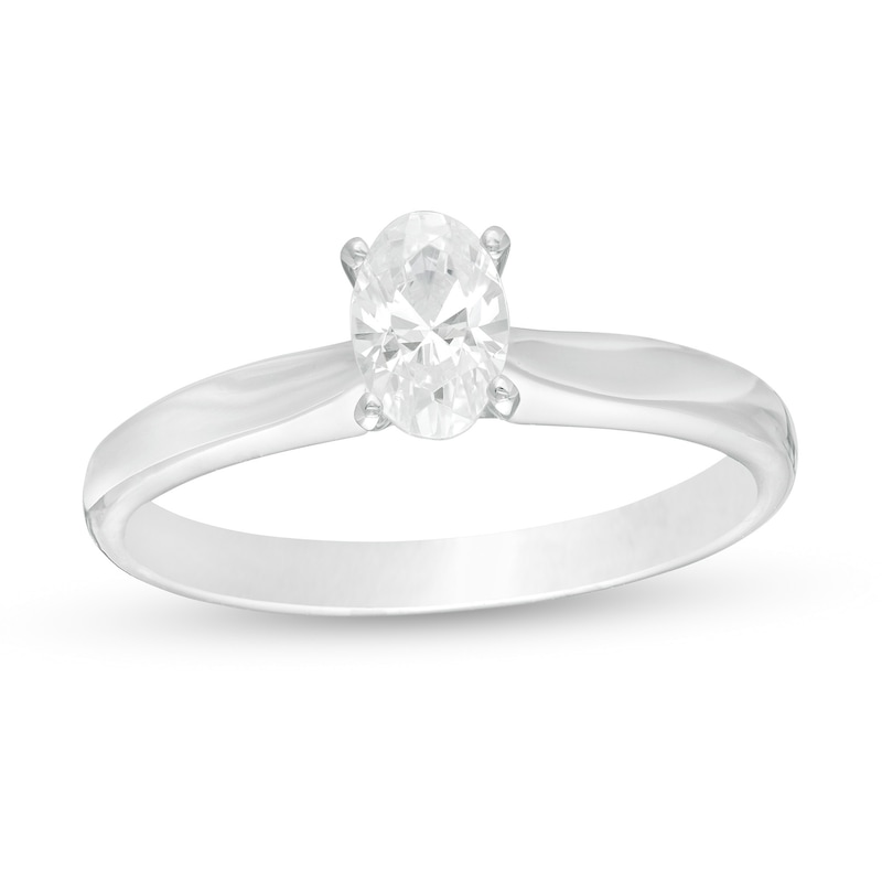 1/2 CT. Oval Diamond Solitaire Engagement Ring in 14K White Gold (I/I2)