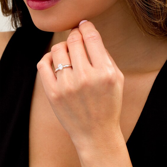 1/2 CT. Oval Diamond Solitaire Engagement Ring in 14K White Gold (I/I2)