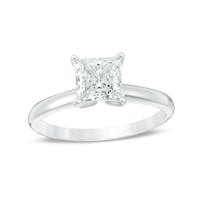 Main Image 1 of 1-1/4 CT. Certified Princess-Cut Diamond Solitaire Engagement Ring in 14K White Gold (I/I2)