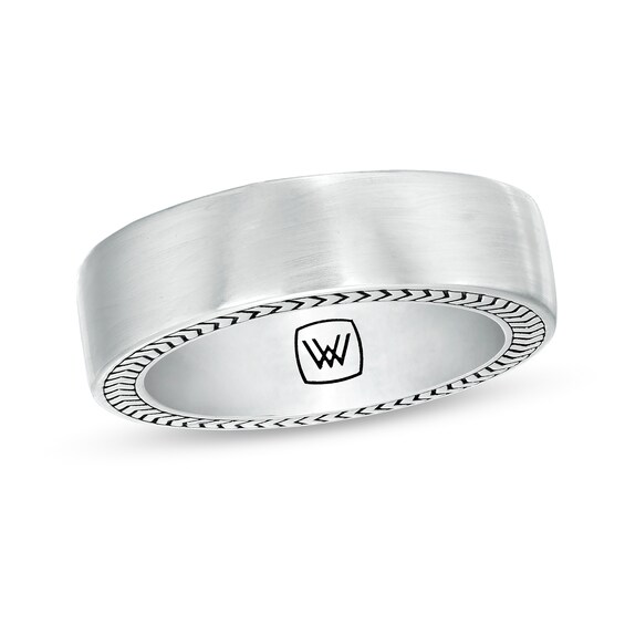Vera Wang Men 7.5mm Antique-Finished Chevron Pattern Outer Edge Ring in Sterling Silver