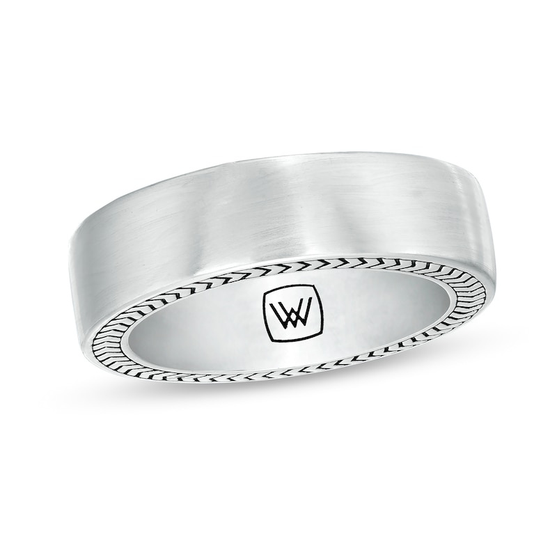 Main Image 1 of Vera Wang Men 7.5mm Antique-Finished Chevron Pattern Outer Edge Ring in Sterling Silver