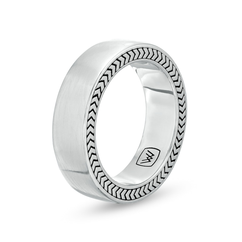 Main Image 3 of Vera Wang Men 7.5mm Antique-Finished Chevron Pattern Outer Edge Ring in Sterling Silver