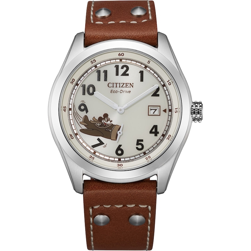 Citizen Eco-Drive® Mickey Mouse Aviator Strap Watch with Ivory Dial (Model: BV1088-08W)