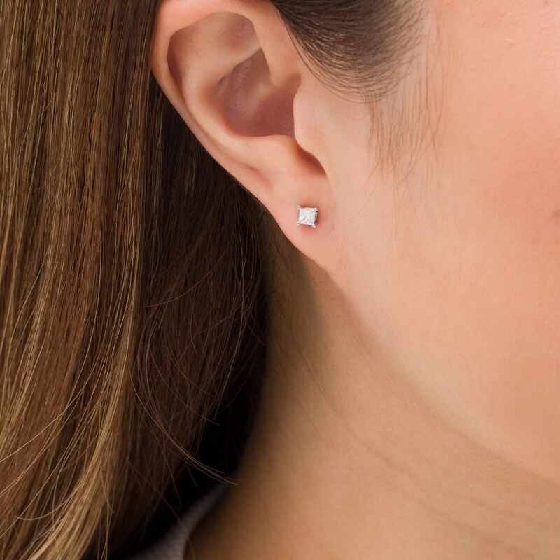 Main Image 2 of 1/5 CT. Princess-Cut Diamond Solitaire Single Stud Earring in 14K White Gold (I/I2)