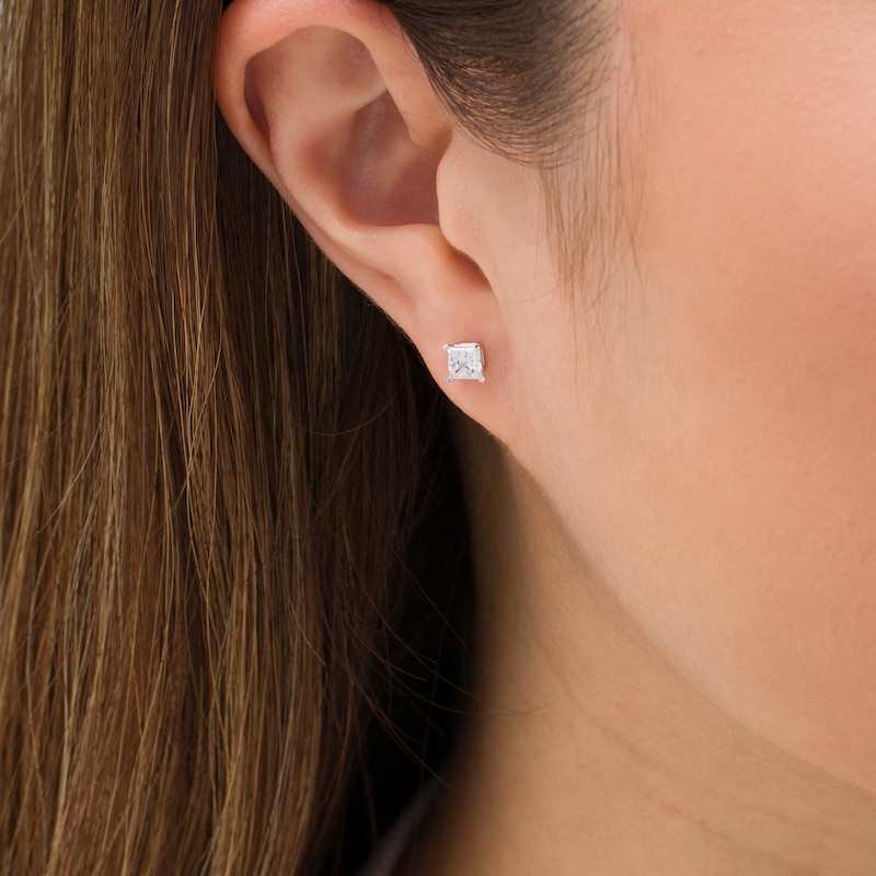 Main Image 2 of 1/3 CT. Princess-Cut Diamond Solitaire Single Stud Earring in 14K White Gold (I/I2)