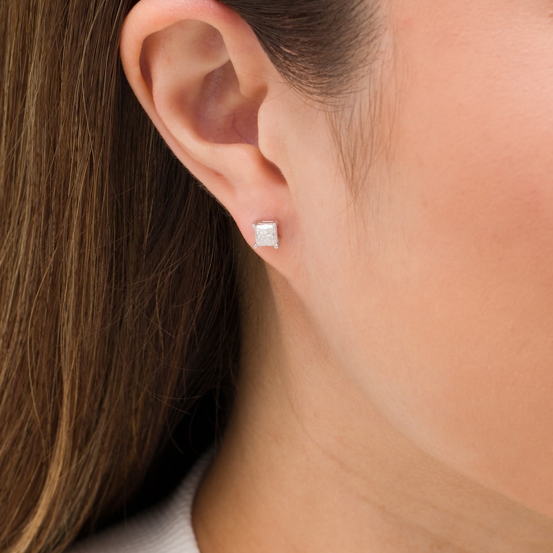 Main Image 2 of 3/4 CT. Princess-Cut Diamond Solitaire Single Stud Earring in 14K White Gold (I/I2)