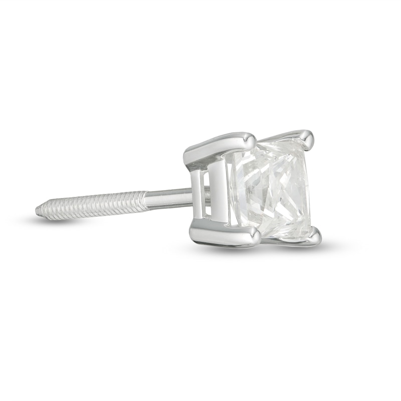 Main Image 3 of 3/4 CT. Princess-Cut Diamond Solitaire Single Stud Earring in 14K White Gold (I/I2)