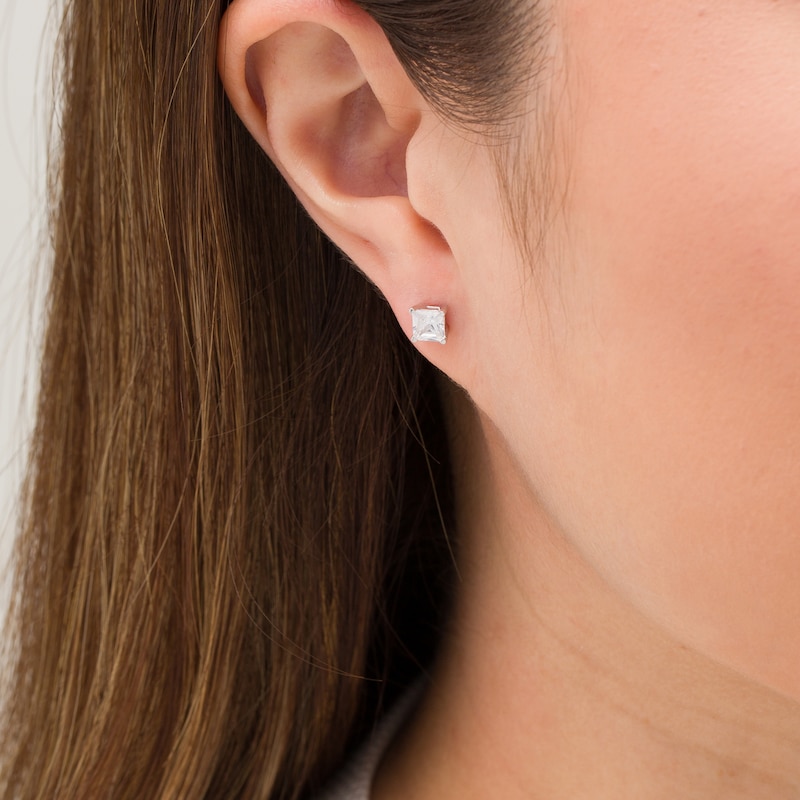 Main Image 2 of 1/2 CT. Princess-Cut Diamond Solitaire Single Stud Earring in 14K White Gold (I/I2)