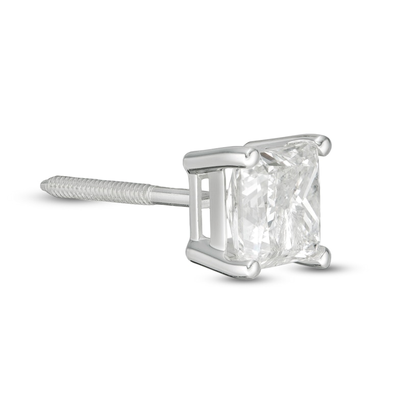 Main Image 3 of 1 CT. Princess-Cut Diamond Solitaire Single Stud Earring in 14K White Gold (I/I2)