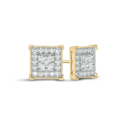 1/2 CT. T.W. Diamond Quad Frame Square Stud Earrings in 10K Gold