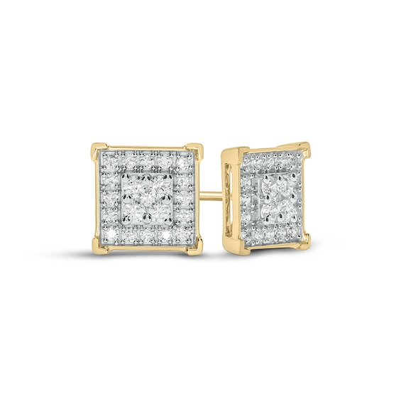 1/2 CT. T.w. Diamond Quad Frame Square Stud Earrings in 10K Gold