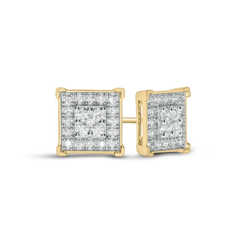 Main Image 1 of 1/2 CT. T.W. Diamond Quad Frame Square Stud Earrings in 10K Gold