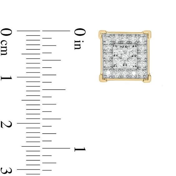 1/2 CT. T.w. Diamond Quad Frame Square Stud Earrings in 10K Gold