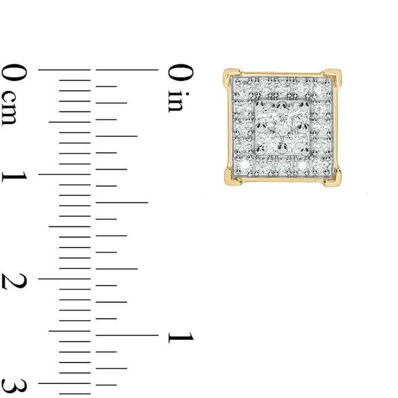 Main Image 2 of 1/2 CT. T.W. Diamond Quad Frame Square Stud Earrings in 10K Gold