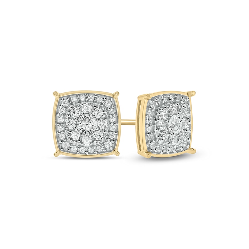 Main Image 1 of Men's 1/2 CT. T.W. Diamond Double Cushion Frame Stud Earrings in 10K Gold