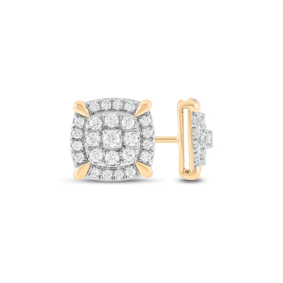 1 CT. T.w. Diamond Double Cushion Frame Stud Earrings in 10K Gold