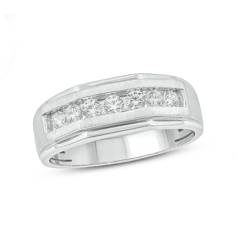 Main Image 1 of Men's 1/2 CT. T.W. Diamond Seven Stone Geometric Band in 10K White Gold