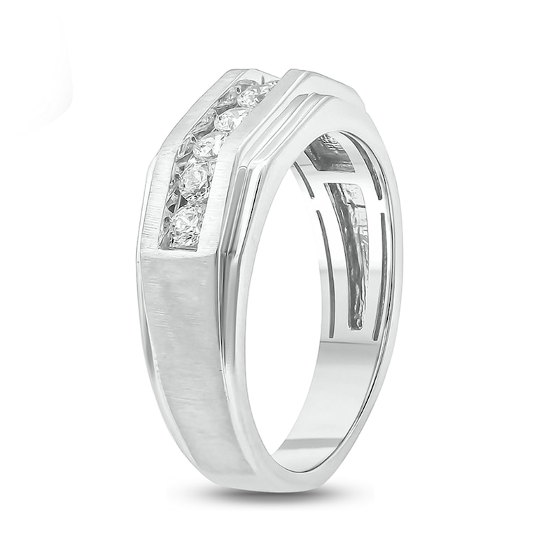 Main Image 2 of Men's 1/2 CT. T.W. Diamond Seven Stone Geometric Band in 10K White Gold
