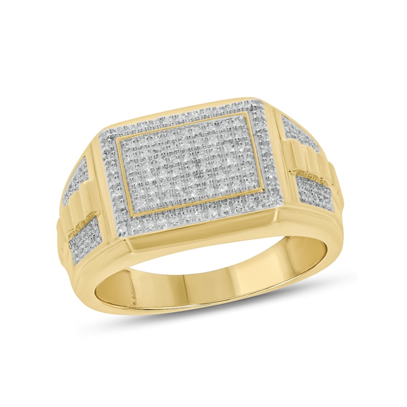 Main Image 1 of 1/3 CT. T.W. Composite Diamond Frame Rectangle-Top Ribbed Shank Ring in 10K Gold