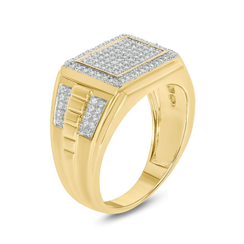 Main Image 2 of 1/3 CT. T.W. Composite Diamond Frame Rectangle-Top Ribbed Shank Ring in 10K Gold