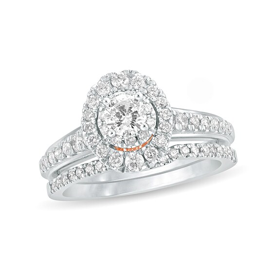 1 CT. T.w. Diamond Oval Frame Bridal Set in 10K Two-Tone Gold