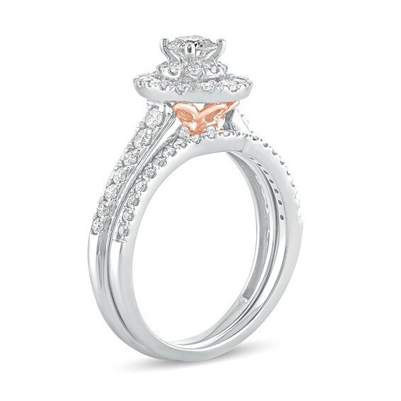1 CT. T.w. Diamond Oval Frame Bridal Set in 10K Two-Tone Gold
