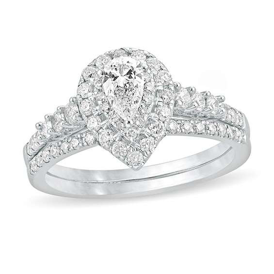 1 CT. T.w. Pear-Shaped Diamond Double Frame Bridal Set in 10K Two-Tone Gold