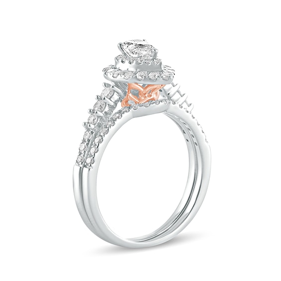 1 CT. T.w. Pear-Shaped Diamond Double Frame Bridal Set in 10K Two-Tone Gold