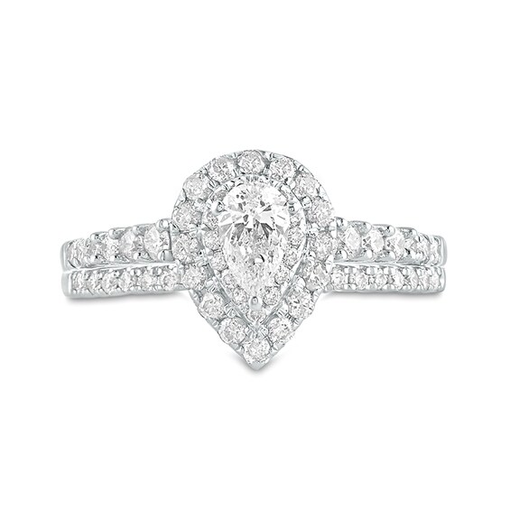 1 CT. T.w. Pear-Shaped Diamond Double Frame Bridal Set in 10K Two-Tone Gold