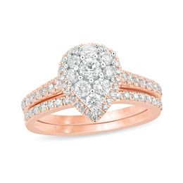 1 CT. T.W. Composite Pear Diamond Frame Bridal Set in 10K Rose Gold