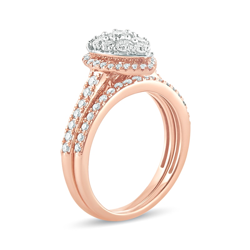 Main Image 2 of 1 CT. T.W. Composite Pear Diamond Frame Bridal Set in 10K Rose Gold