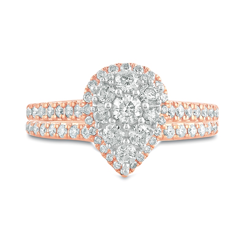 Main Image 3 of 1 CT. T.W. Composite Pear Diamond Frame Bridal Set in 10K Rose Gold